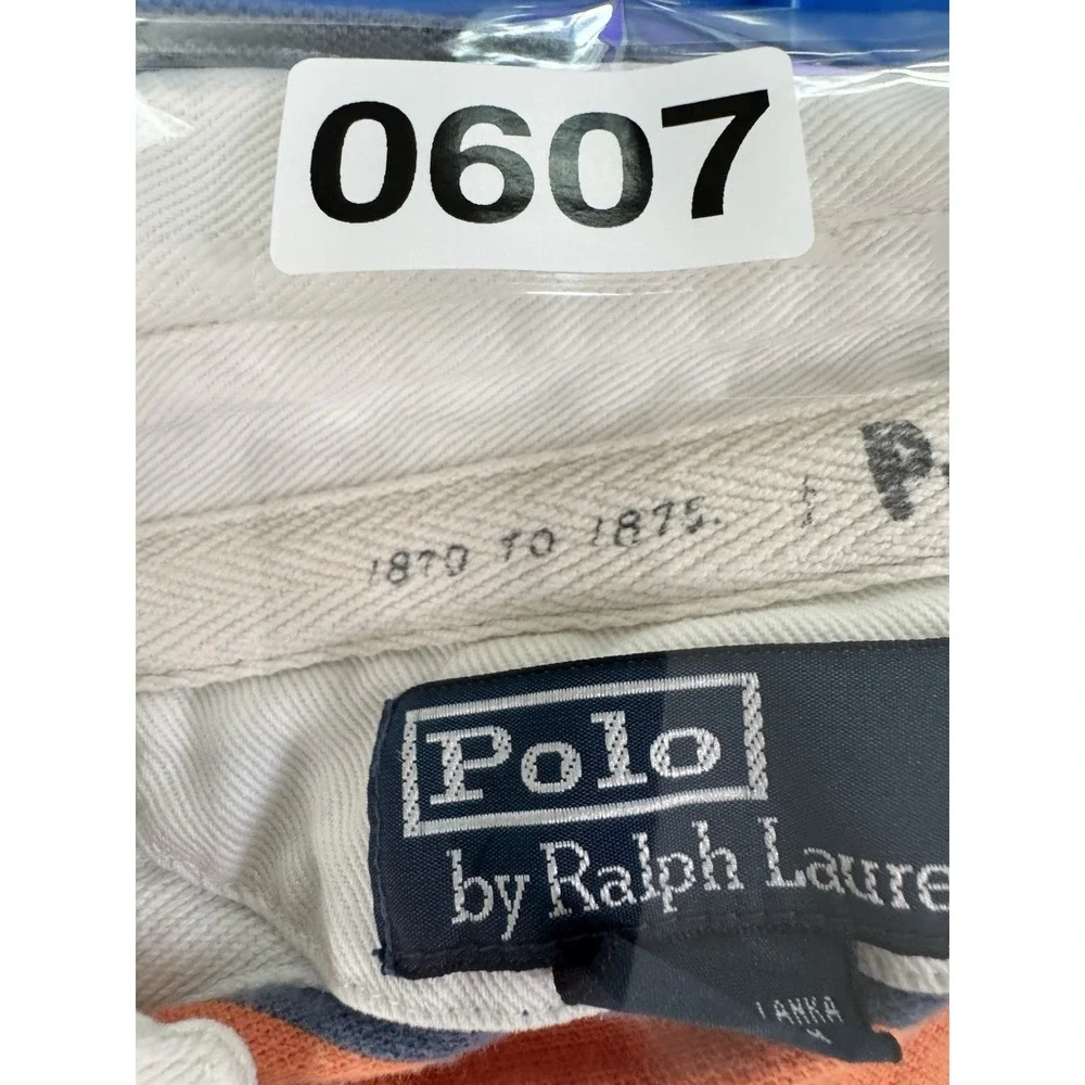 Polo Ralph Lauren Mens Rugby Polo Shirt M Blue Orange Striped Green Pony Cotton